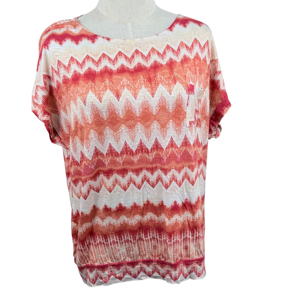 Chicos 2 L Top Chevron Ikat Dolman Women Excellent SS Pocket  Southwestern  Boho
